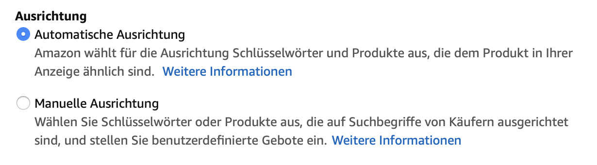 Automatische oder manuelle Ausrichtung der Amazon PPC Kampagne
