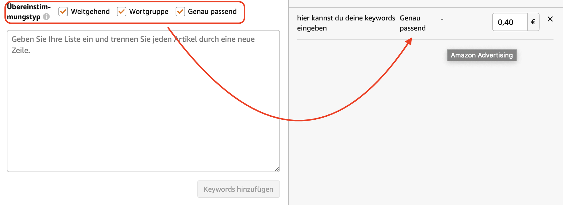 Übereinstimmungstyp bei Amazon Advertising