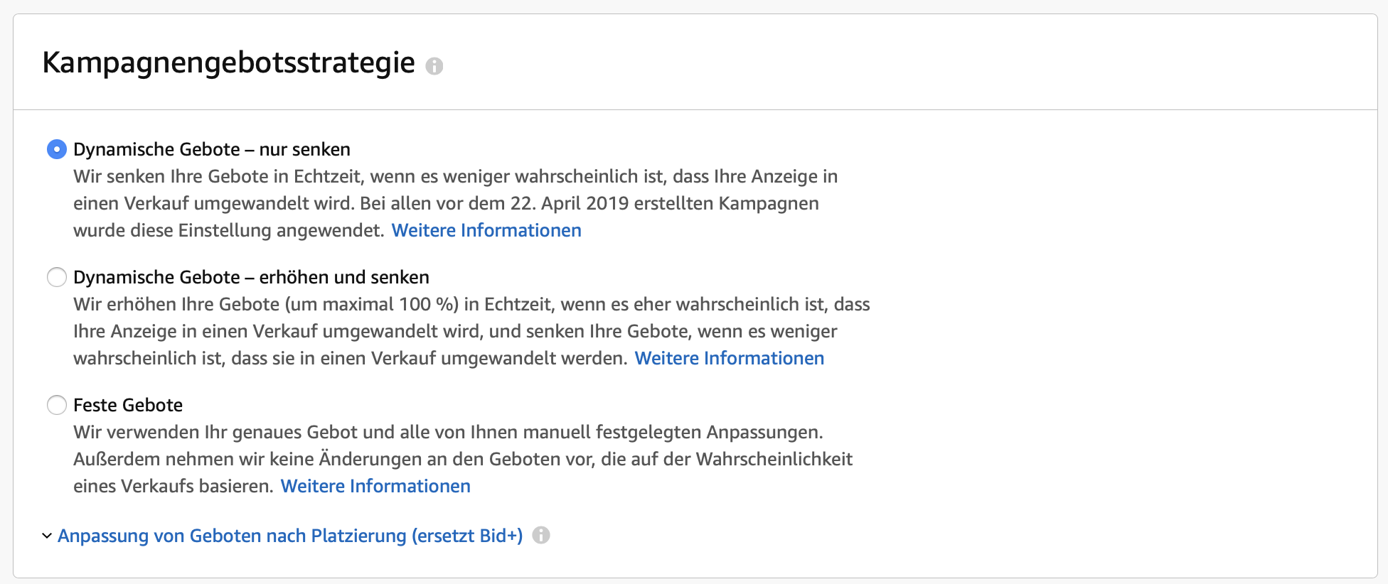 Gebotsstrategie-Optionen