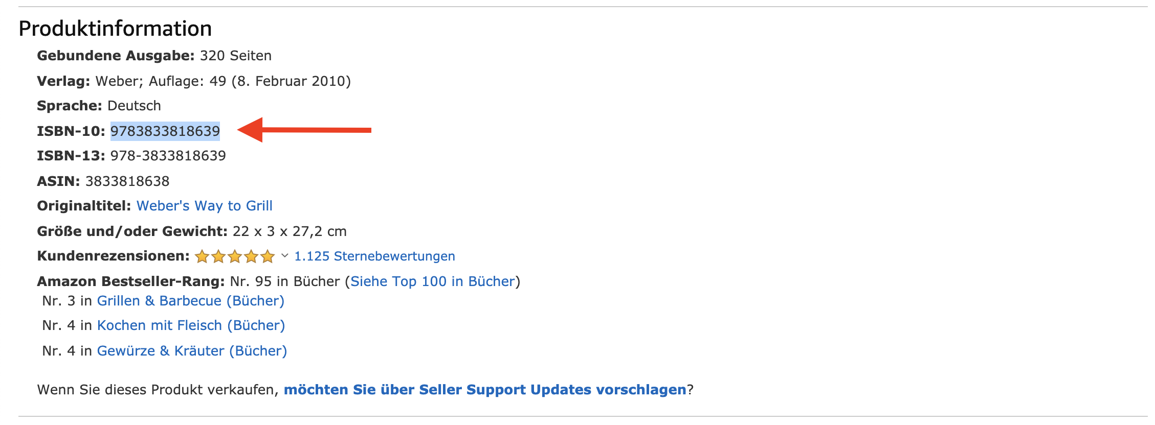 ASIN auf Produktdetailsseite