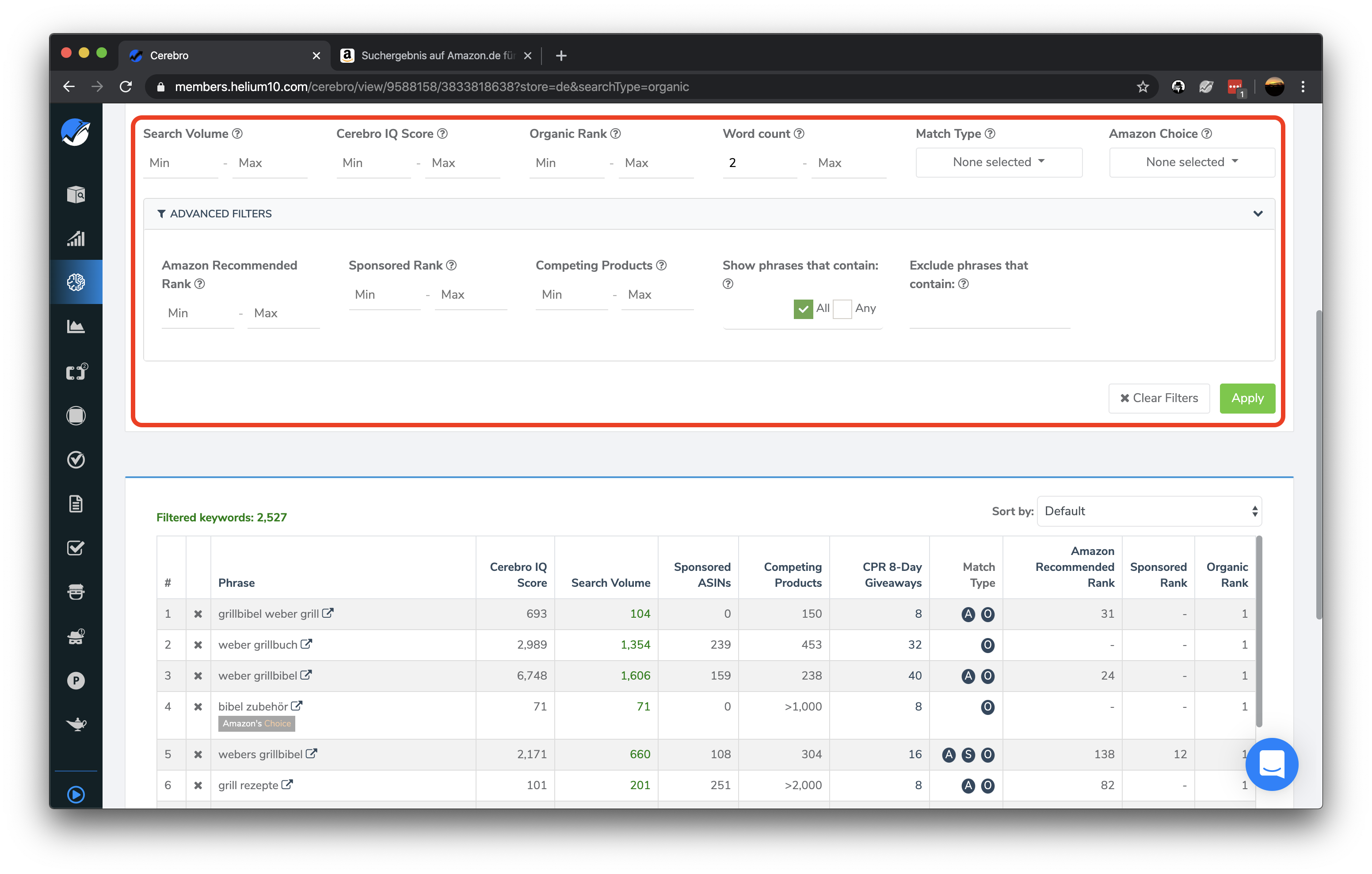 Helium 10 Cerebro Filterfunktion richtig nutzen