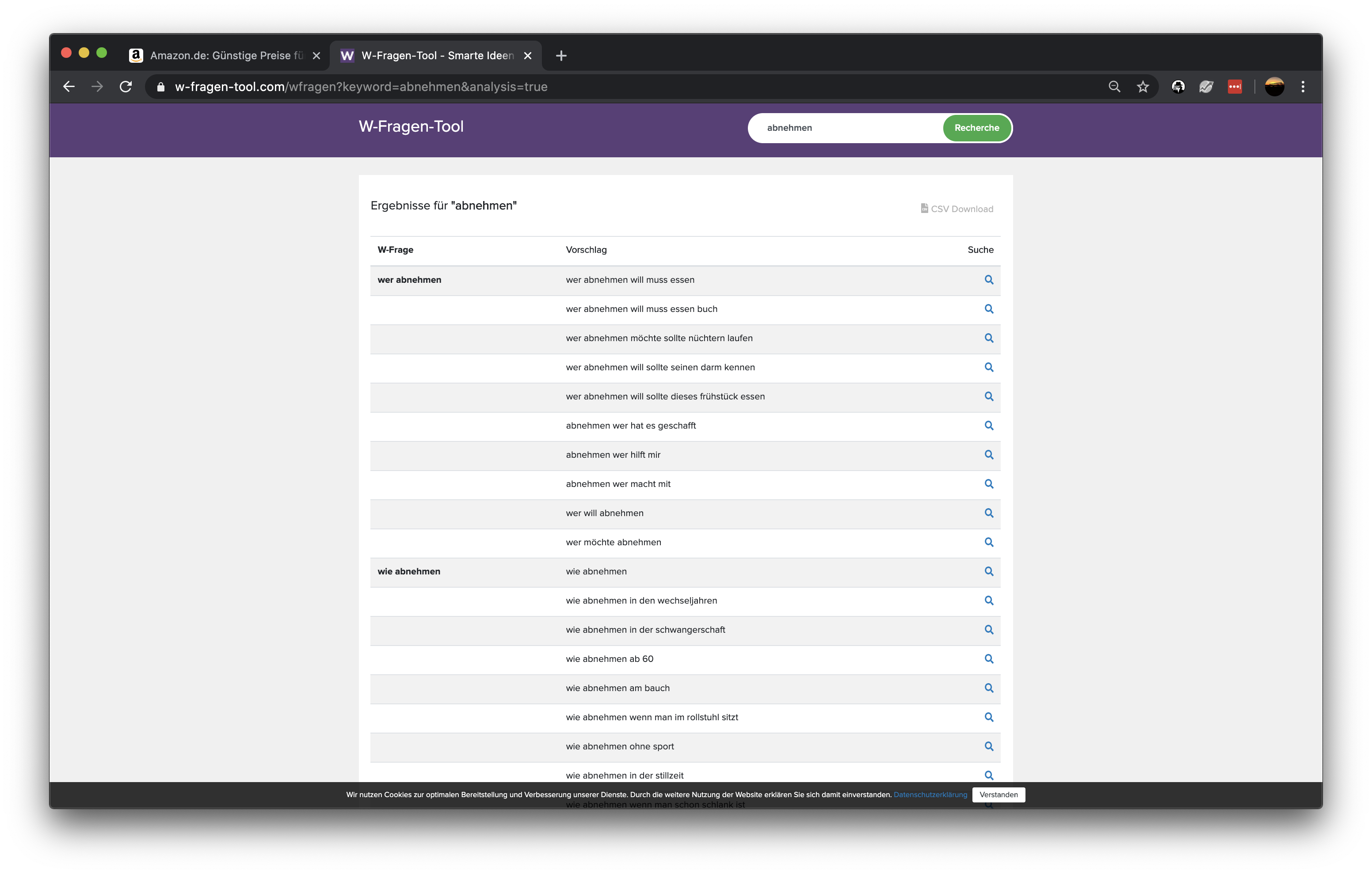 Amazon Nische finden mit  dem W-Fragen-Tool