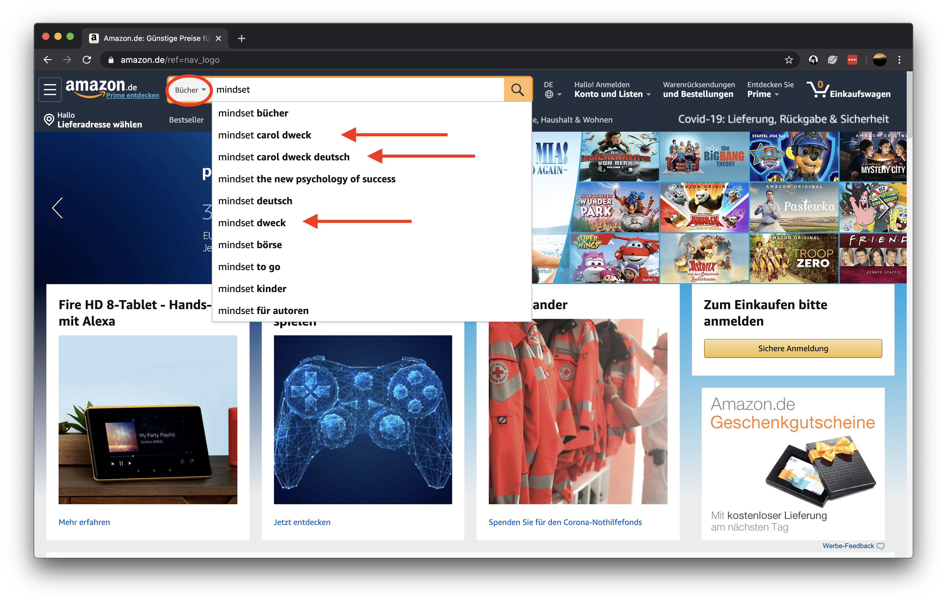 Amazon Nische finden. Organische Suche.