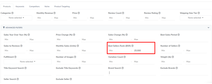 Einstellungen in Helium 10 Blackbox