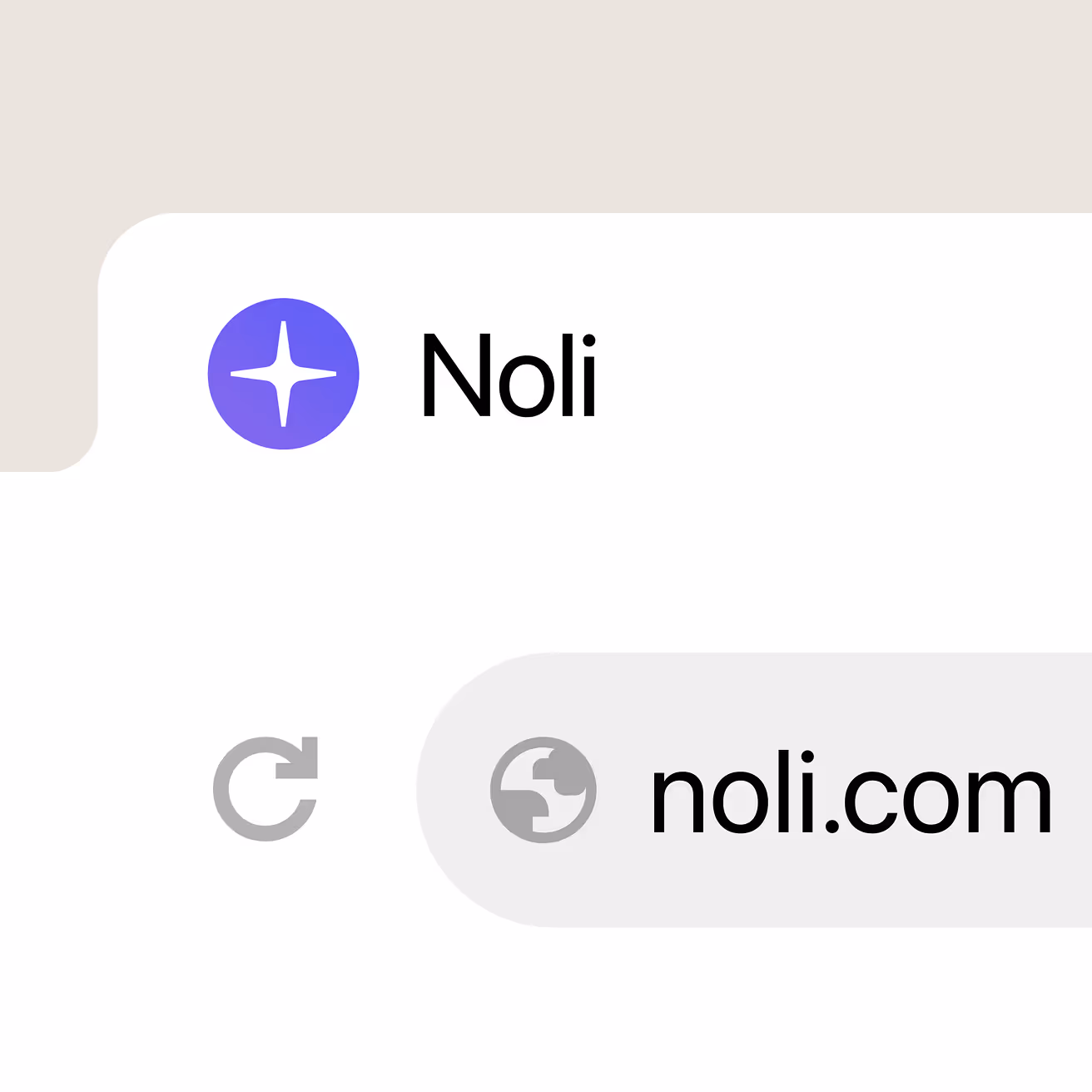 Browser tab showing a purple circular star logo and the text Noli, with the URL noli.com in the address bar.