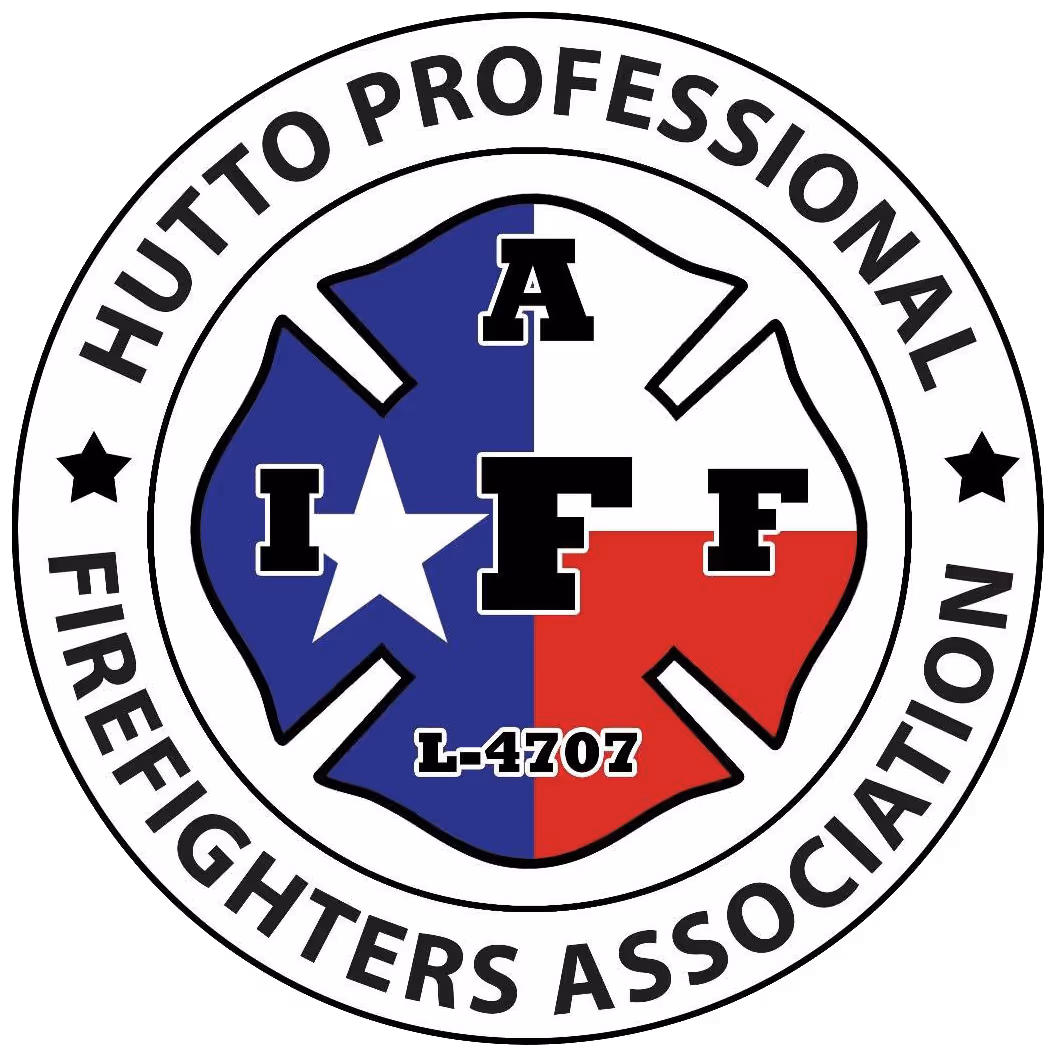 Hutto Professional Firefighters Association logo with Texas flag colors