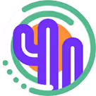 Stylized purple cactus inside a green circular border with orange and white background elements.