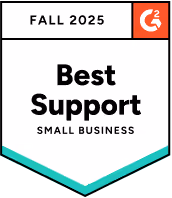 G2 Spring 2025 Best Support badge for small business with a red G2 logo.