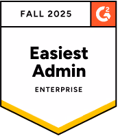 G2 Fall 2025 Easiest Admin Enterprise award badge with G2 logo in red circle