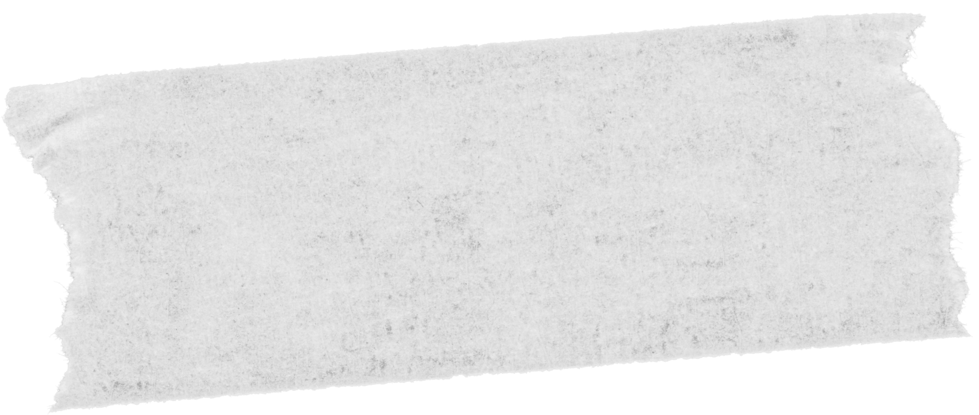 Piece of semi-transparent white masking tape with rough torn edges on a transparent background.