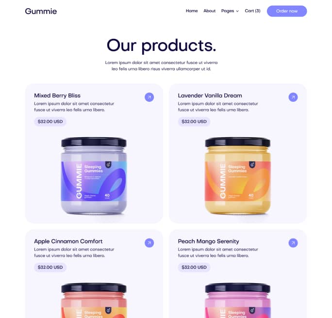 Gummie - Shop Page - Sleeping Gummies Webflow Template