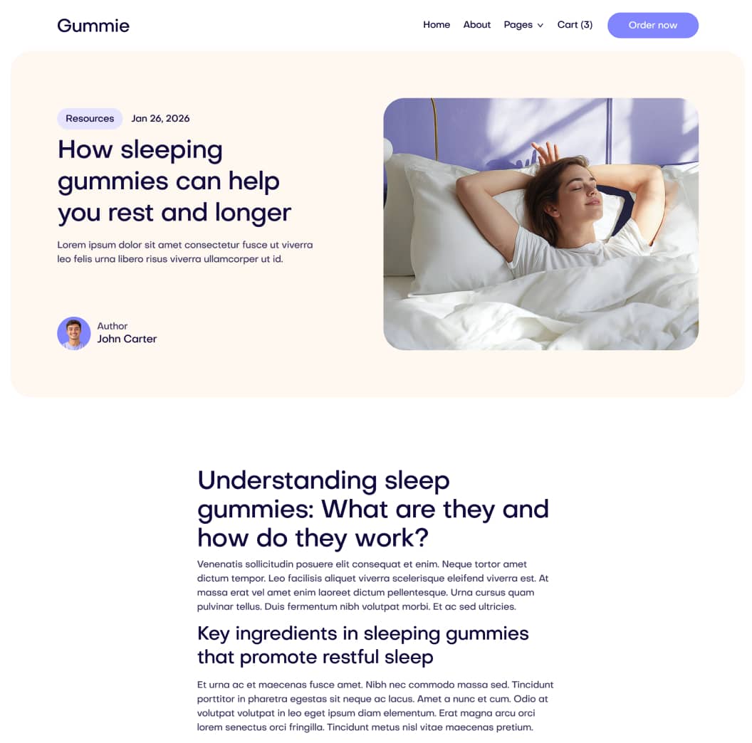 Gummie - Blog Post Page - Sleeping Gummies Webflow Template