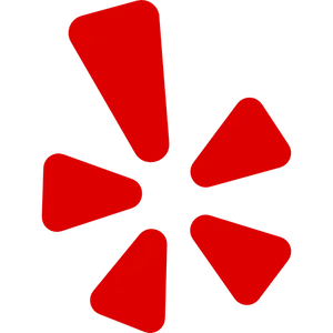 Red Yelp logo consisting of five irregular circular shapes arranged in a pinwheel pattern.