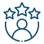 Icon of a person surrounded by five stars representing a five-star rating or review.