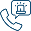 Icon of a phone handset with a speech bubble containing a siren, representing an emergency call.