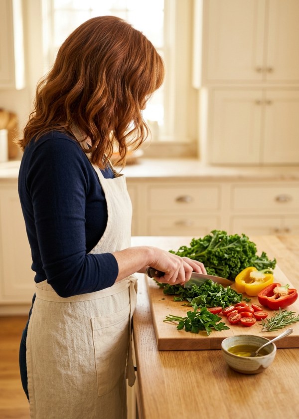 Dr. Kimberly chopping vegetables