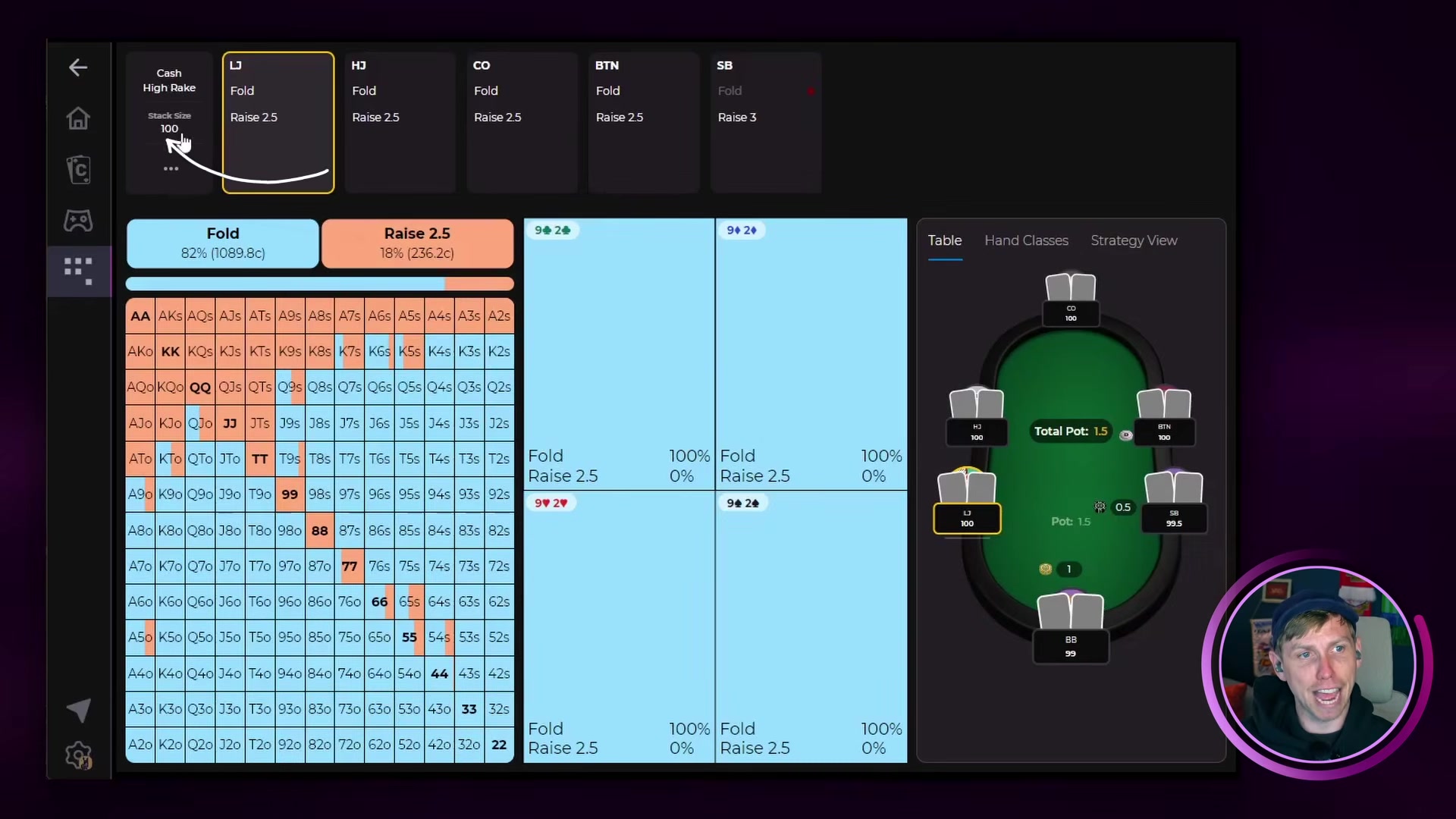 Stack size label below the game type selector