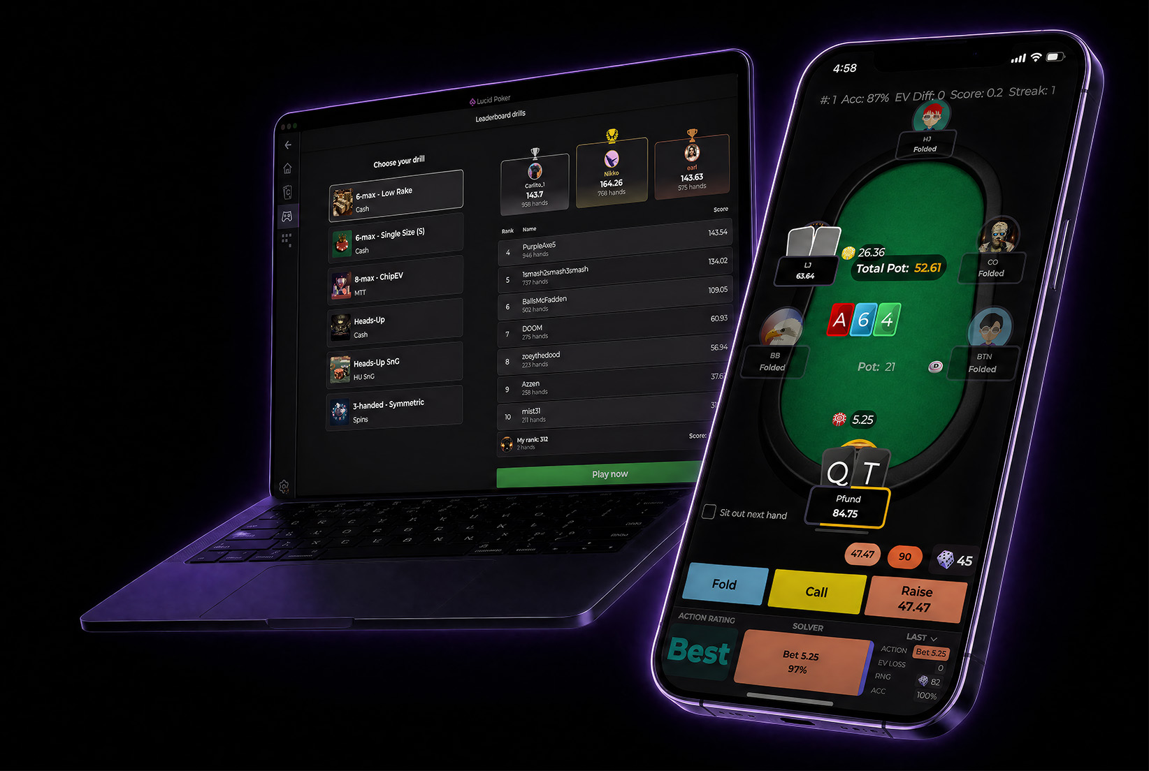 Leaderboard drill gameplay inside Lucid Poker