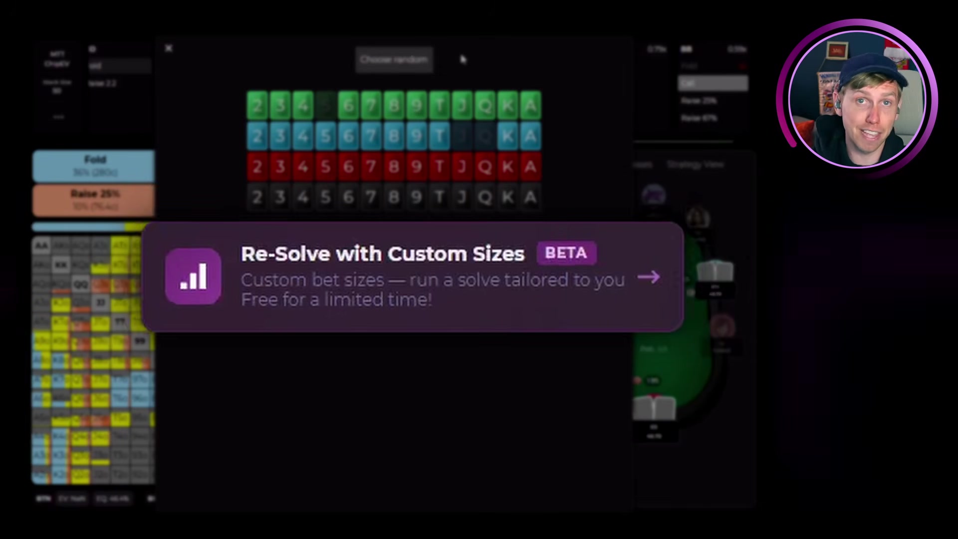 Turn card selection screen with the Re-Solve with Custom Sizes callout