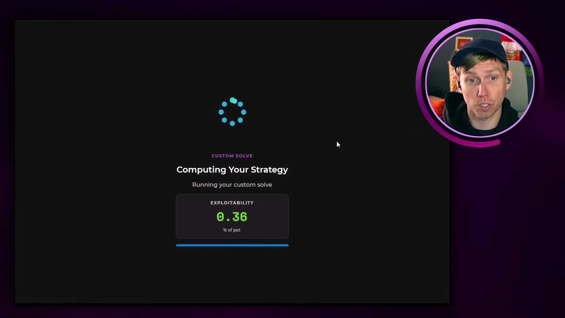 Computing Your Strategy loading screen showing exploitability converging toward zero