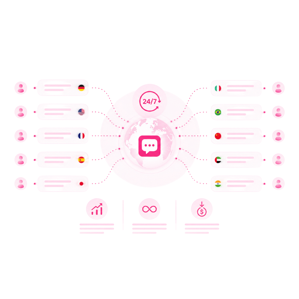 Skalierbarer KI-Chatbot für Unternehmen mit 24/7-Kundenservice, mehrsprachiger Kommunikation und automatisierter Bearbeitung tausender Anfragen gleichzeitig.