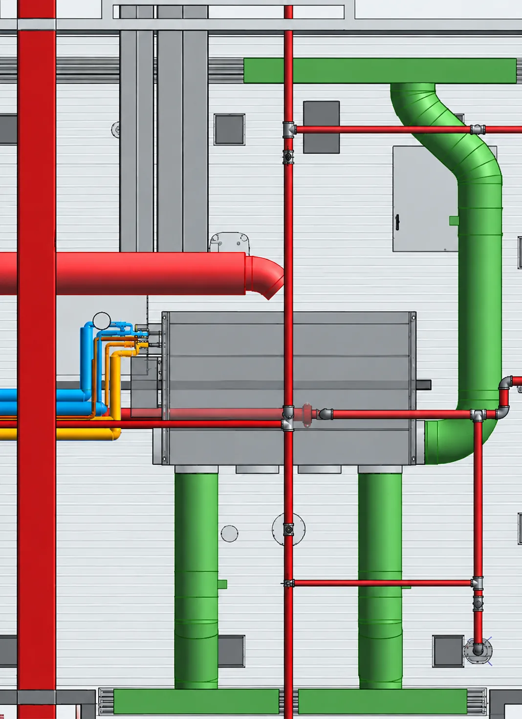 Before: plan view showing sprinkler pipework running beyond the agreed 300 mm coordination zone, 40 Leadenhall Level 07