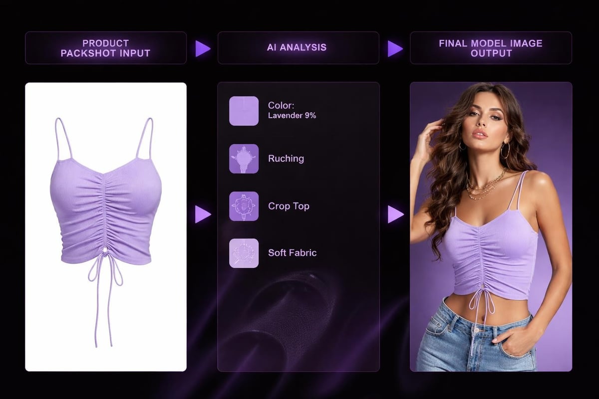 AI workflow converting product photos to model images