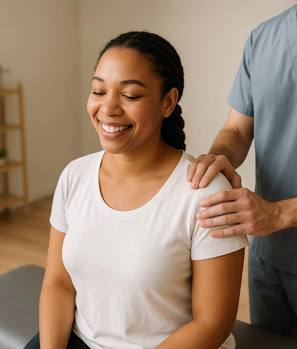 woman getting shoulder relief