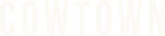 Cowtown wordmark in all capital letters with a bold sans-serif font in off-white.