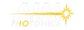 AIM Photonics logo with stylized text and a yellow starburst design integrated with the letter M.