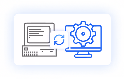 Illustration: Monitor mit Zahnrad – Symbol für IT-Support und Managed Services bei Hanovatech in Hannover
