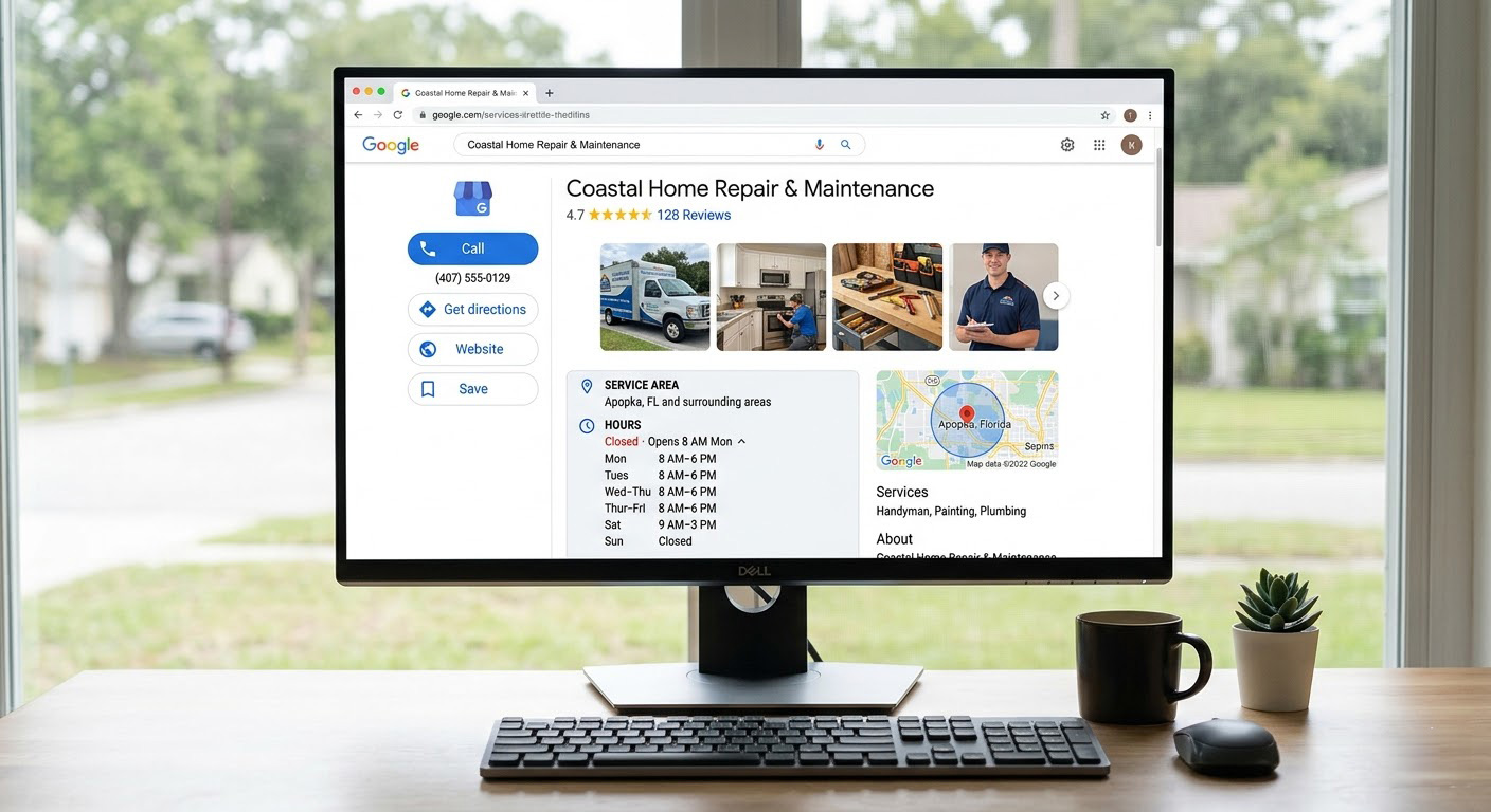 Google Business Profile listing optimized for a service business