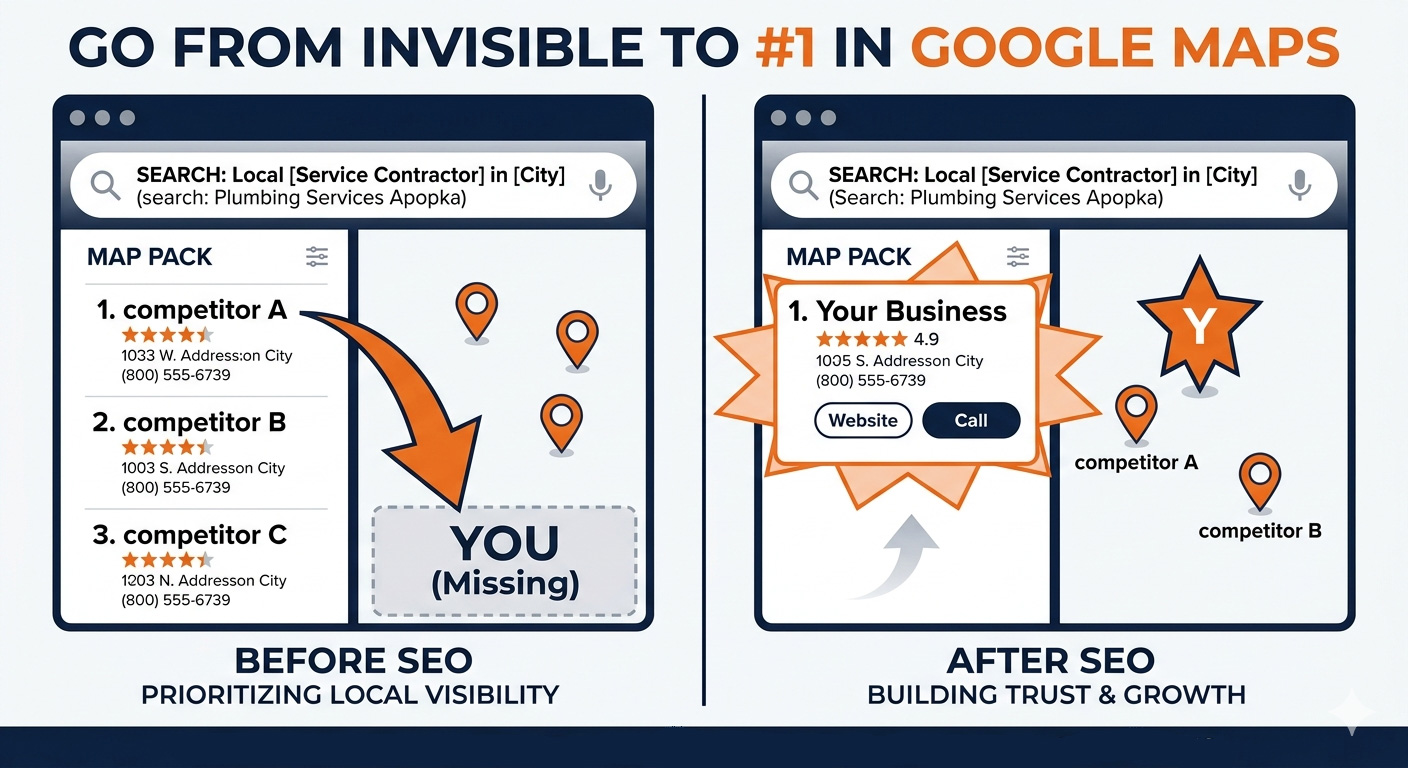 Service business moving from not ranking to position 1 in Google Maps local pack