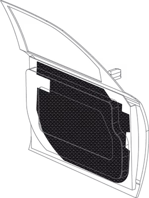 Black textured composite door panel, possibly for a vehicle, against a dark background.
