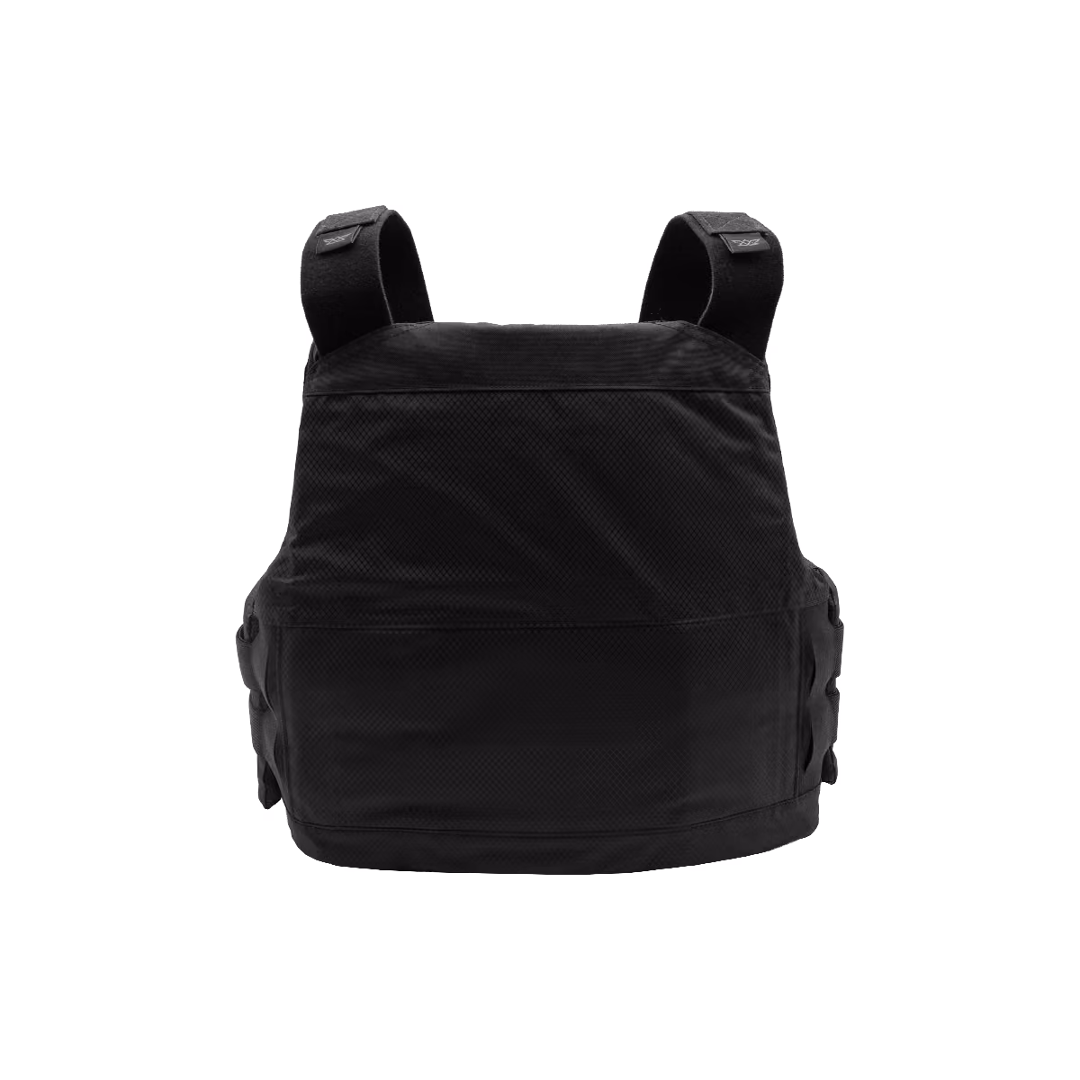 Black tactical vest with adjustable shoulder straps and side attachments.
