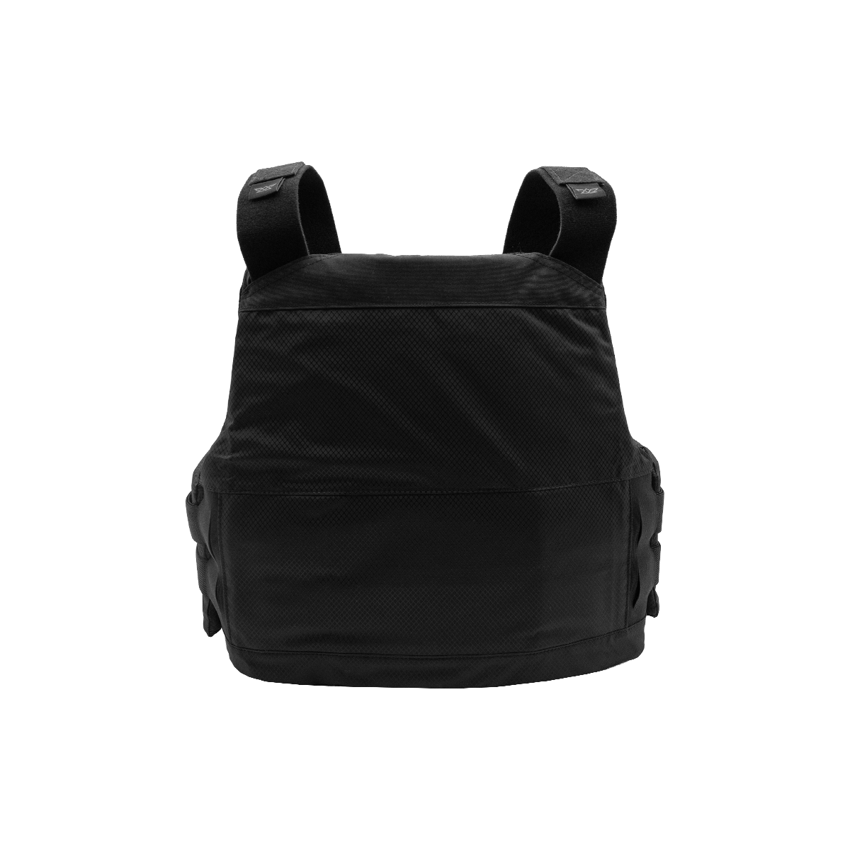 Black tactical vest with adjustable shoulder straps and side attachments.
