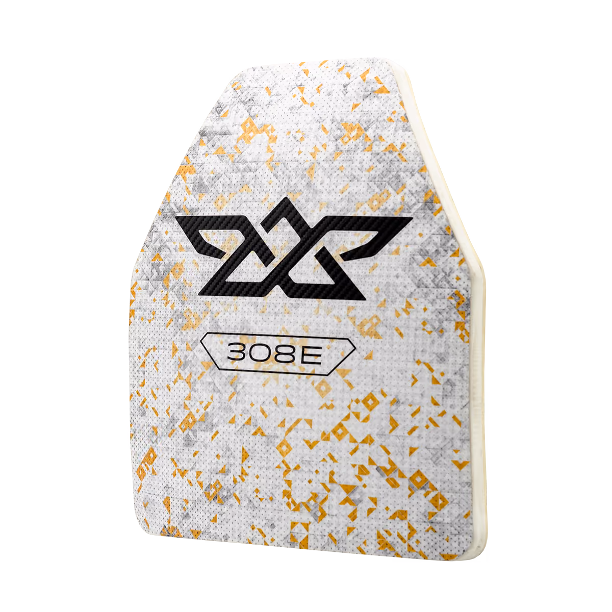 White protective panel with orange speckles and a black abstract logo above '308E' text.