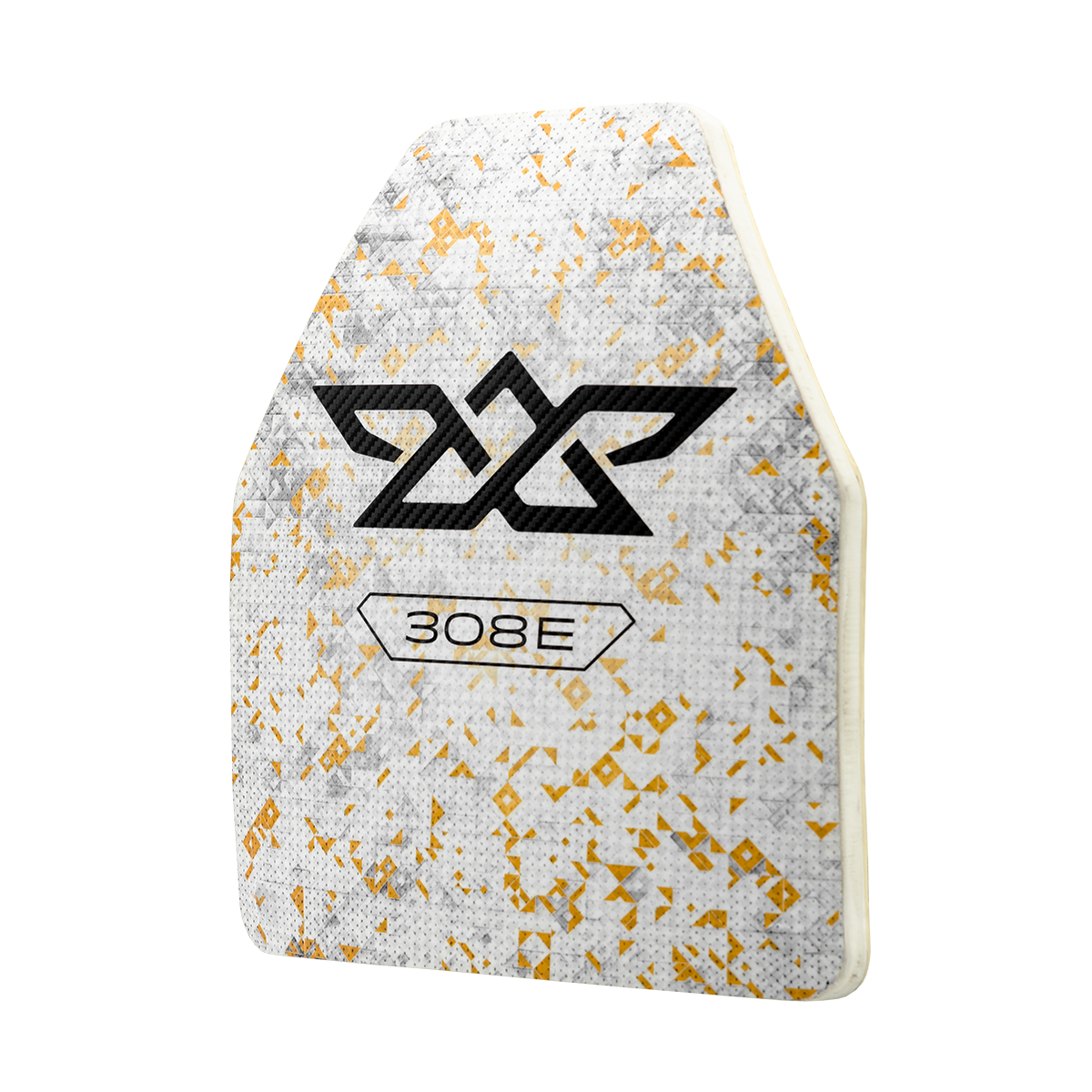 White protective panel with orange speckles and a black abstract logo above '308E' text.