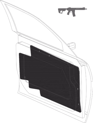 Black rectangular body armor plate with textured surface and beveled edges on dark background.