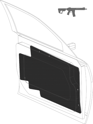 Black rectangular body armor plate with textured surface and beveled edges on dark background.