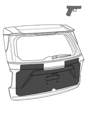 Line drawing of a vehicle hatchback door with a rear window wiper and handle.
