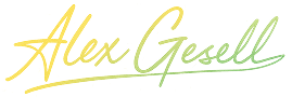 Stylized signature reading 'Alex Gezell' in a gradient from yellow to green.
