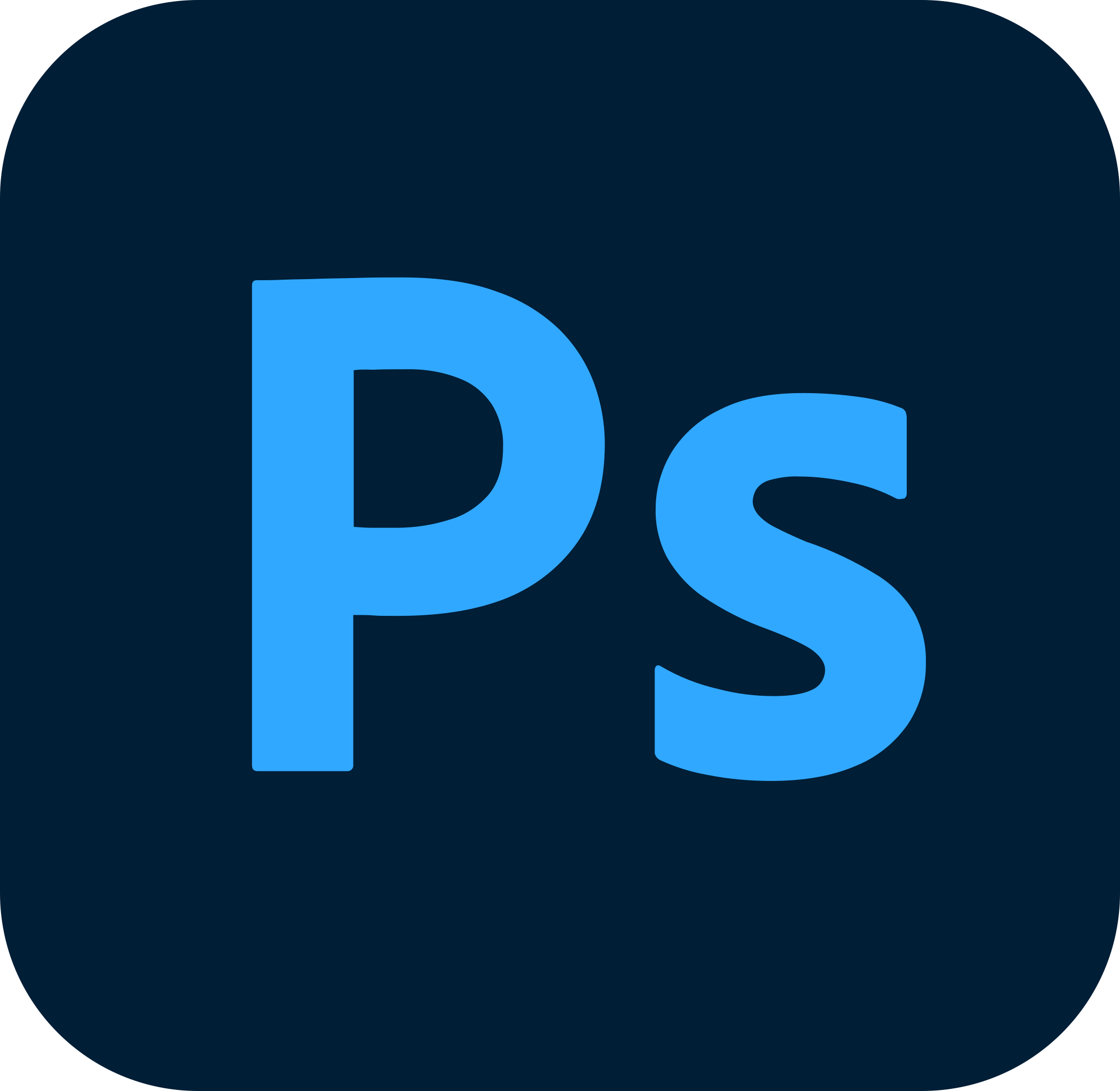 Adobe Photoshop logo with blue 'Ps' letters on dark blue rounded square background.