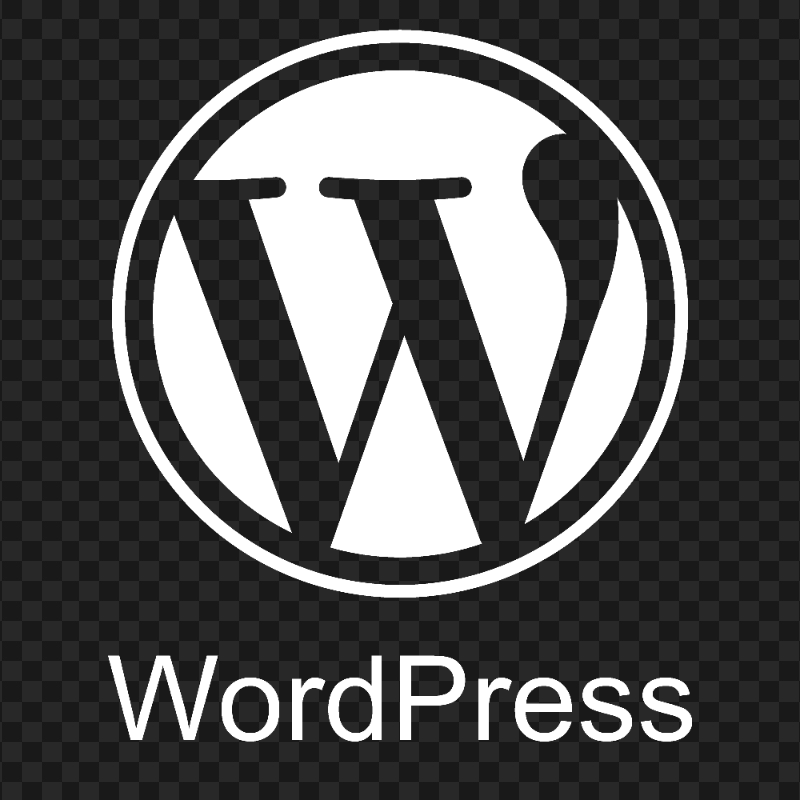 WordPress logo with a stylized W inside a circle above the text WordPress.