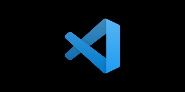 Blue Visual Studio Code logo on a black background.