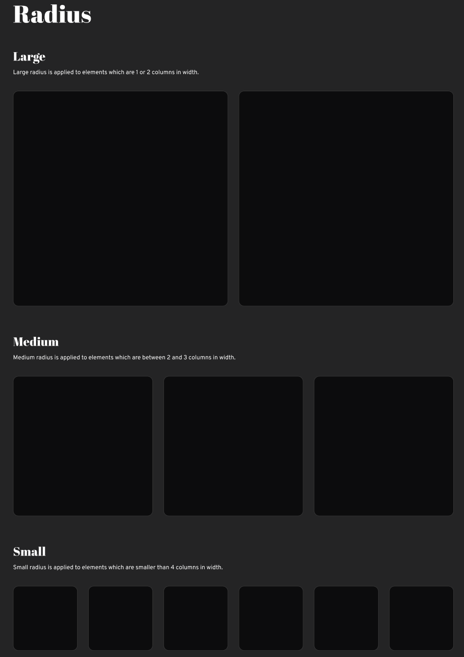 Radius for containers / cards used in the design