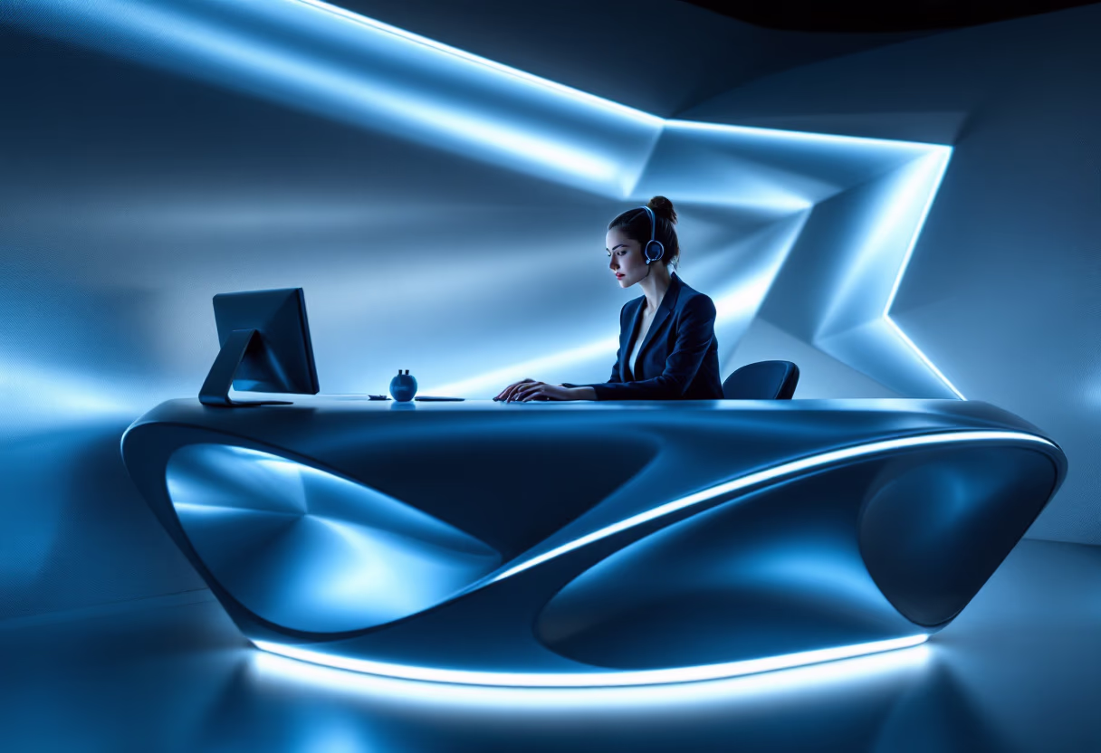 image of customer service representative on the phone for an erp company