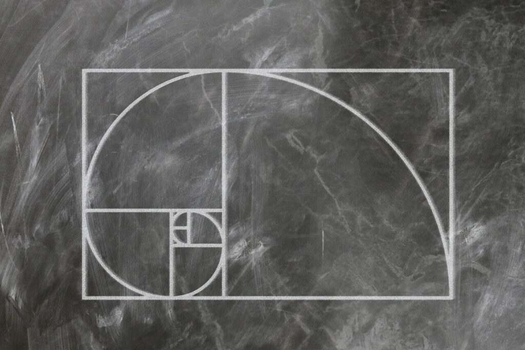 A chalkboard showing a completely symmetrical Fibonacci sequence