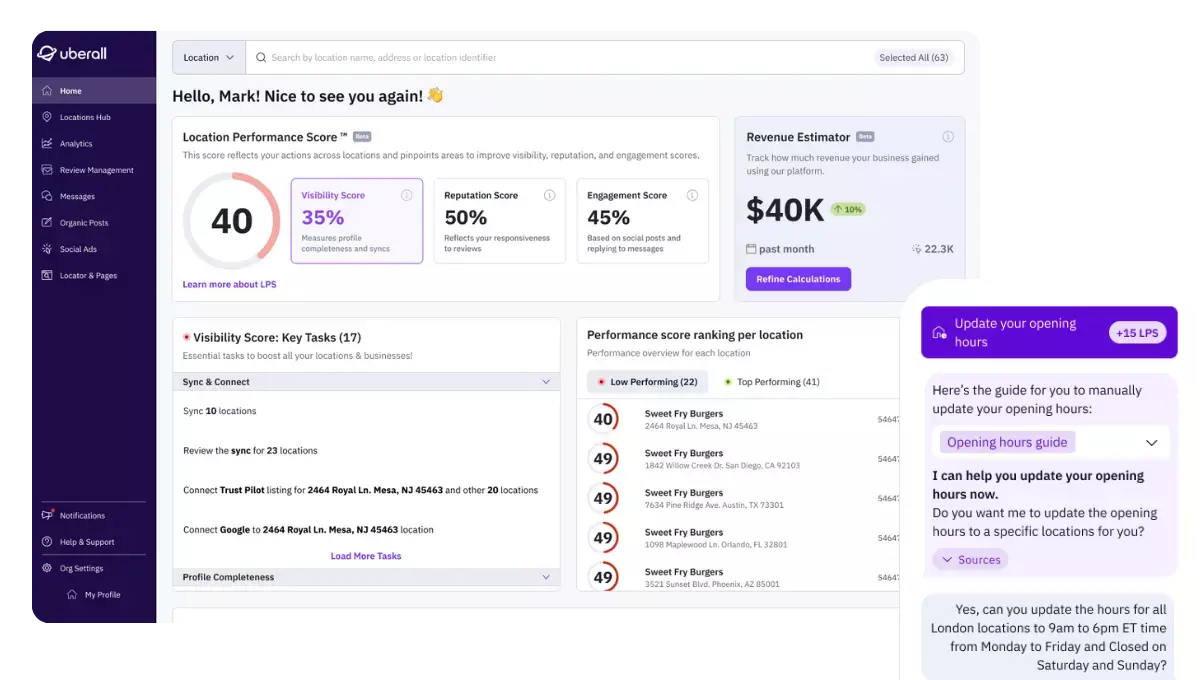 location performance score in uberall dashboard