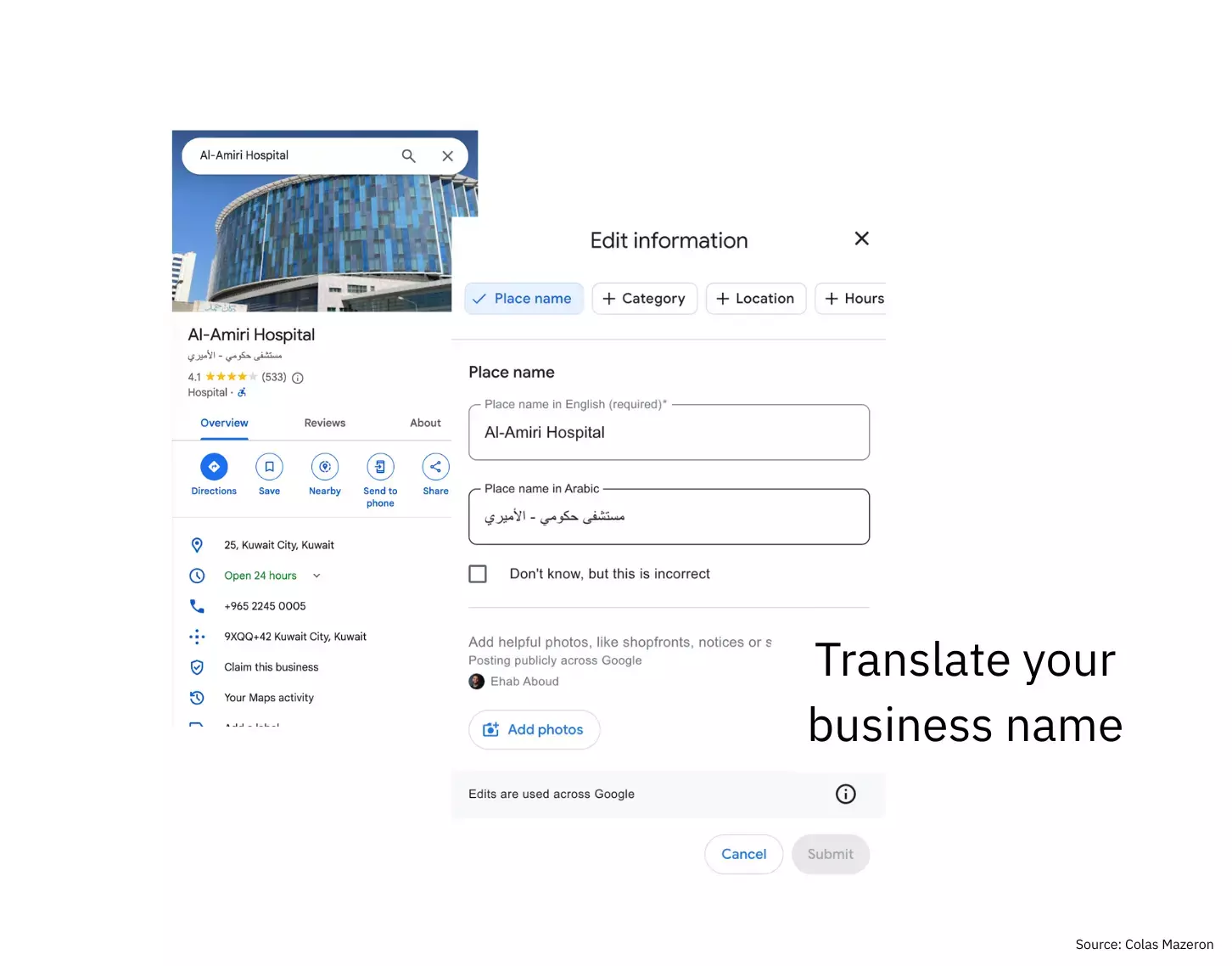 translating business names in Google Maps
